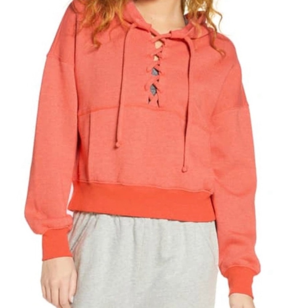 Free People NWOT Believe It Lace Up Hoodie Coral